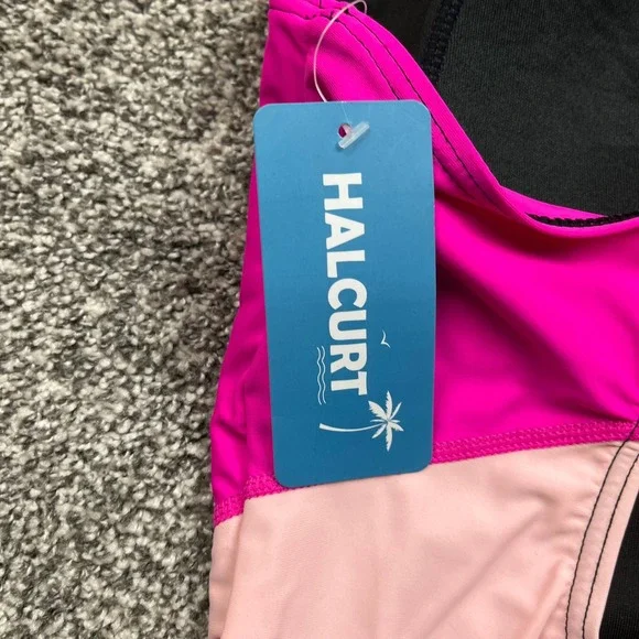 Halcurt One Piece Swimsuit Womens S Black Pink Peach Athletic Workout Bodysuit - Picture 8 of 12